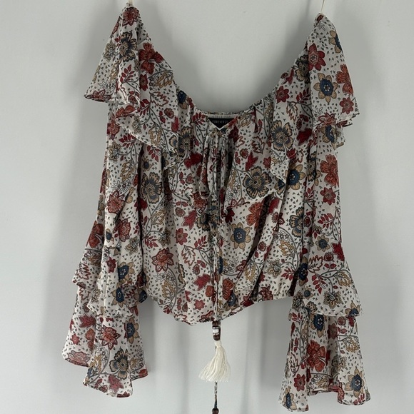 Floral Off-Shoulder Crop Blouse - Picture 1 of 10